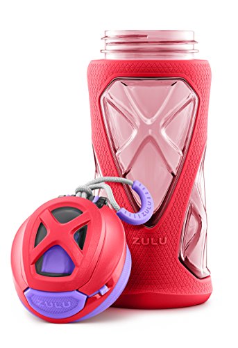 Image of ZULU Torque 16oz Plastic Kids Water Bottle with Silicone Sleeve and Leak-Proof Locking Flip Lid, Soft Touch Carry Loop for School Backpack, Lunchbox, BPA-Free Dishwasher Safe