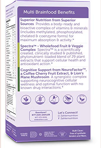 Multivitamin Brainfood, Daily Multivitamin +Memory And Focus Support, Multivitamin For Men And Women With Iron, Certified Kosher, 60 Capsules #TOP3