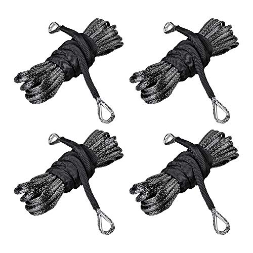 for Off-Road Recovery Car SUV ATV UTV Snow Plow Synthetic Winch Rope Extension Breaking Strength 7500lbs w/39 Rock Guard Thimble (4X, Black)