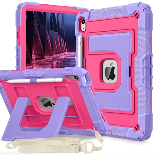 Étui pour iPad 11e et 10e génération ACEMO coque rigide rose rouge avec bandoulière