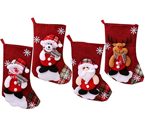 XCSW Medias de Navidad 4 Piezas Calcetín de Navidad Bolsa de Regalo para el árbol de Navidad Chimenea Decoración Colgante Santa/Reno/Oso/Muñeco de Nieve para Decoraciones de Navidad Cover