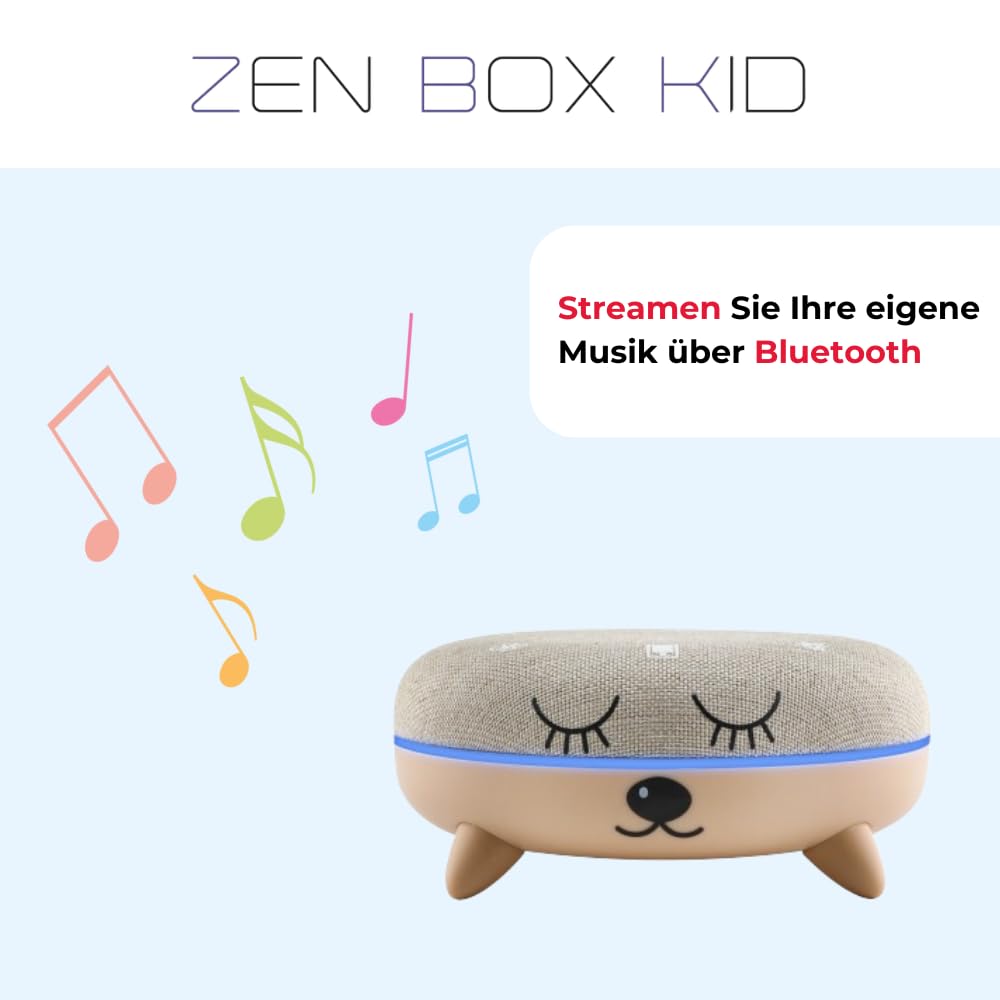 TERRAILLON - ZEN BOX KID, Baby Weißes Rauschen, Einschlafhilfe für Kinder, White Noise Machine mit 7 beruhigenden Klängen, Musik-Streaming via Bluetooth, 8 Lichtstimmungen, prog 15-30-60 min, USB-C