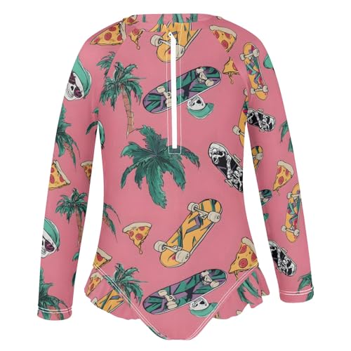 ALAZA Toddler Swimsuit Girl Bathing Suit Swimwear Rash Guard Skull Pizza Long Sleeve 3T2