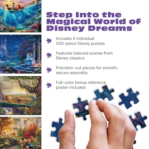 Ceaco - 4 in 1 Multipack - Thomas Kinkade - Disney Dreams Collection - Cinderella, The Lion King, Mickey and Minnie, & The Little Mermaid - (4) 500 Piece Jigsaw Puzzles , Blue by CEACO - Image 5