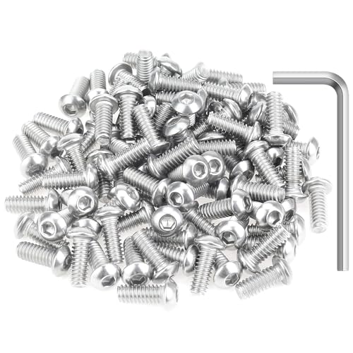 Image of 90 Pieces 1 /4-20 x 5 /8 inch Button Head Socket Cap Screws Bolts, HELIFOUNER 304 Stainless Steel (18-8) Screws, Bright Finish, Fully Threaded