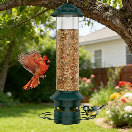 Metal Squirrel Proof Bird Feeders for Outdoors Hanging 4.0 LB Large Capacity,Easily Beat Squirrels,Easy to Clean and Fill,Waterproof,Attracting Finch,Cardinal,Chickadee,Christmas Birds Gifts