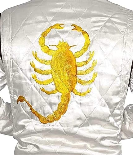 Mens Scorpion Logo Ryan Gosling Drive Satin Bomber Jacket - Quilted Embroidered Lightweight loose fit Party Jacket4