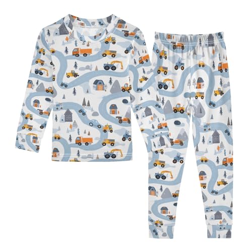 ALAZA Blue Road Vehicle Car Pajamas Long Sleeve Sleepwear 2-Piece Pajama Set
