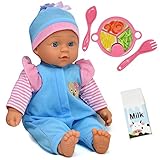 Baby Doll for Boys, Soft Body Baby Doll with Feeding Accessories Set, 16 Inch Doll with Blue Clothes, Food Plate, Bib