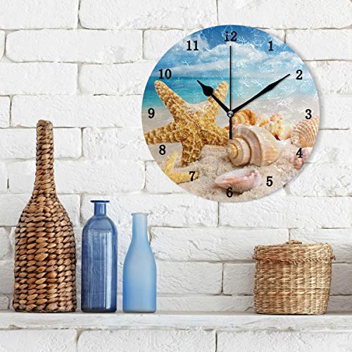 Zzkko Beach Theme Wall Clock, Silent Non Ticking Battery Operated Easy To Read Decorative Wall Clock For Kitchen Bedroom Bathroom Living Room Classroom #TOP2