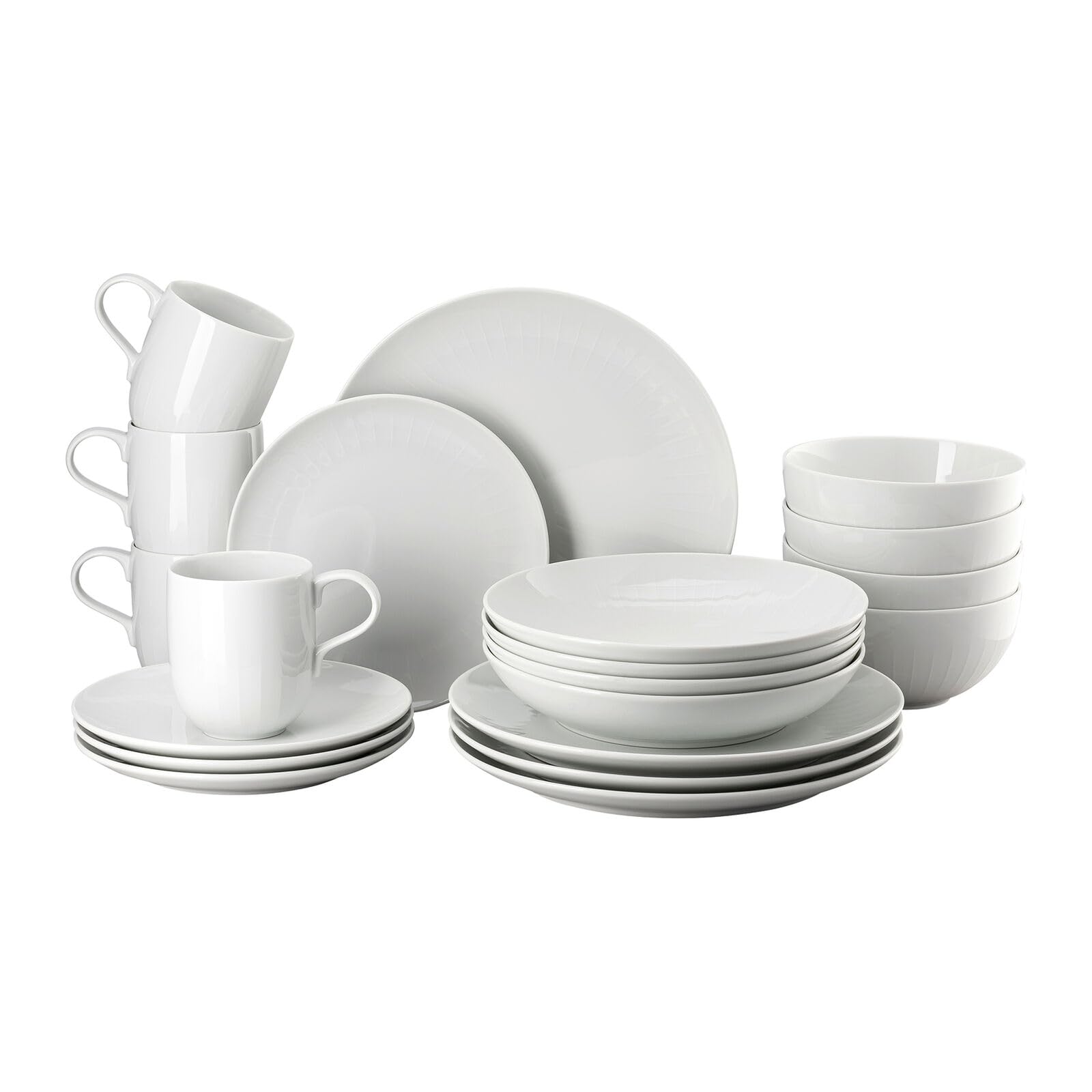 Rosenthal Joyn, weiss, Set 20-teiliges Porzellan Geschirrset, Teller, Schalen, Becher mit Henkel, leichter und natürlicher Look, moderne u. urbane Note, spülmaschinen- & mikrowellenfest