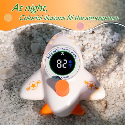 Image of Baby Bathtub Thermometer with LED Display Screen+White Airplane toy-2-in-1 | Color Coded Alarm (Cold /Comfortable /hot) Bath Temperature Monitor, Adorable Floating Toys for Infants, Essential for Babies