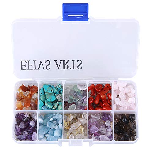 Efivs Arts Gemstone Beads, Irregular Chips Stone Beads Assorted Loose Beads Crystal Energy Stone Healing Power for Jewelry Making (Plastic Box Included)