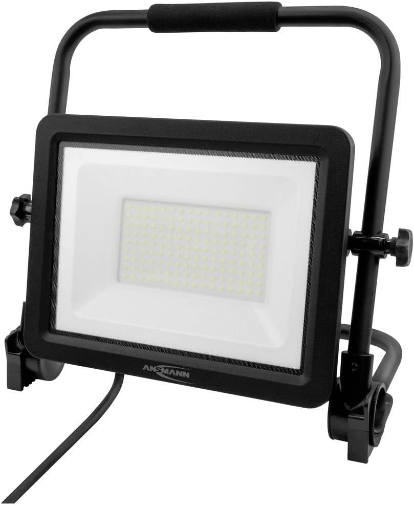 ANSMANN LED construction projector with cable and ground contact, sturdy and bright light, up to 12,000 lumens work projector with durable color rendering