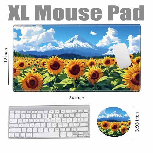 Image of Gaming Mouse Pad Large Mousepad Sunflower Desk Mat 24x12 Desk Pad XL Computer Mat with Stitched Edge Rubber Base for Work Women Home Office