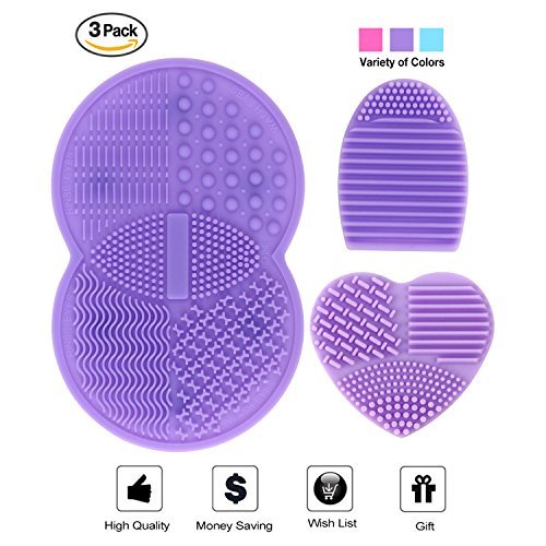 ESARORA Makeup Brush Cleaning Mat, Makeup Brush Cleaner Set of 3 Mini Cosmetic Brush Cleaner Mat Portable Washing Tools (Purple)