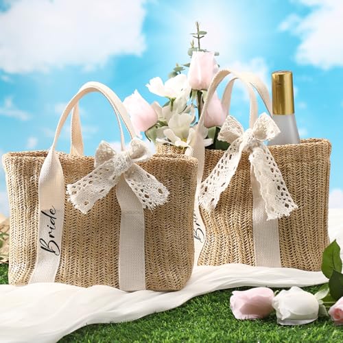 Bolso Tote para Novia de Paja Tejida a Mano miniatura 3