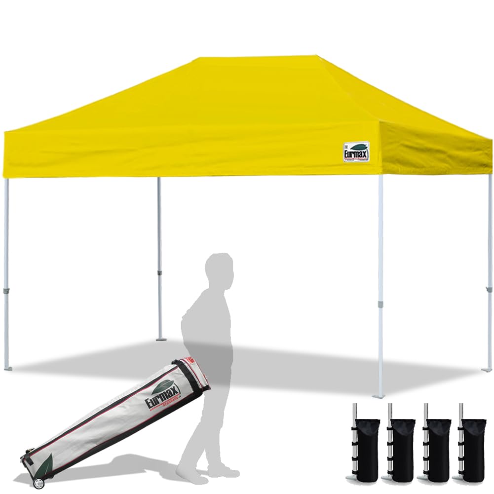 Eurmax USA 8'x12' Pop Up Canopy Tent Commercial Instant Canopies with Heavy Duty Roller Bag,Bonus 4 Sand weights Bags (Yellow)