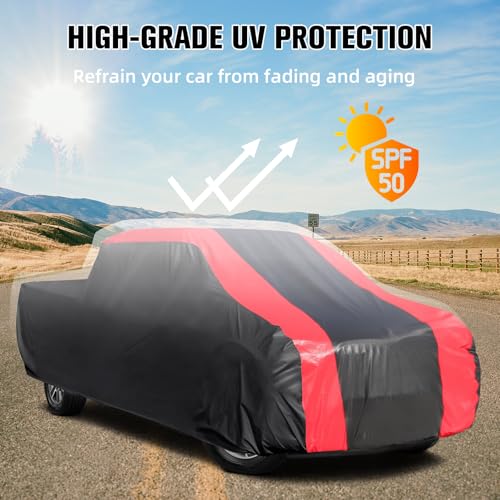 Image of 6-Layer Car Cover Waterproof All Weather for Automobiles,Universal Fit for Truck,Outdoor Full Cover Rain Sun UV Protection with Zipper Cotton,Fit Truck-Length(211 inch to 229 inch)