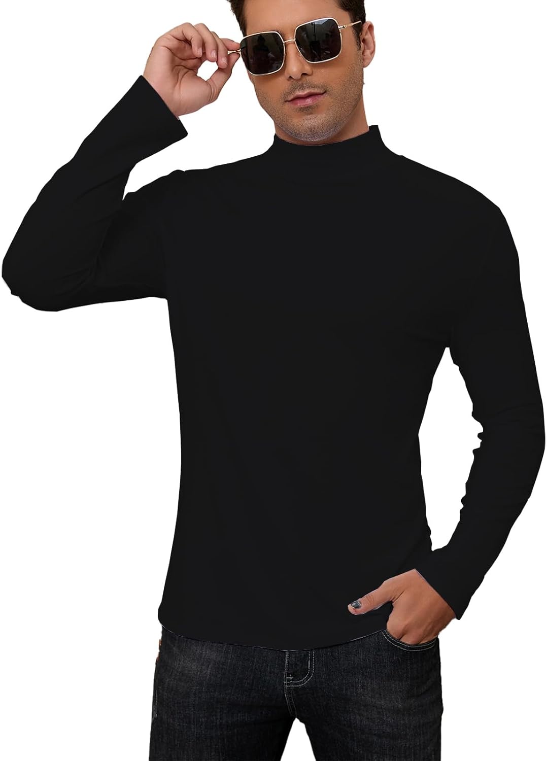 Mens Mock Turtleneck Long Sleeve Slim Fit Shirts Basic Casual Undershirts Lightweight Pullover - Image 4