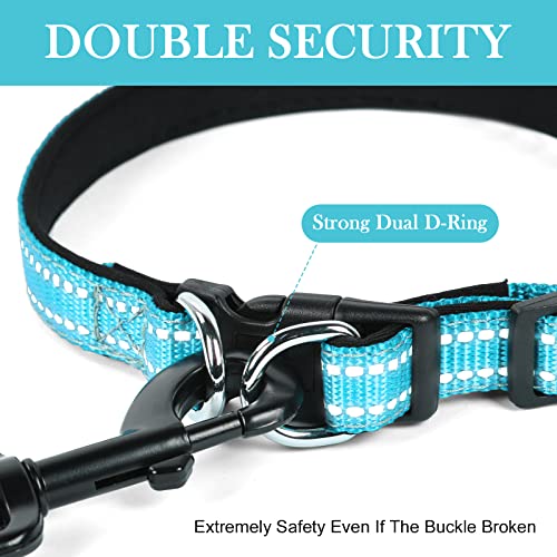 AUAUY Reflektierend Halsband Hund, Verstellbares Atmungsaktives Hundehalsband, Weich Gepolstertes Neopren Nylon Hunde Halsband mit AirTag-Hülle Doppel-D-Ring für Kleine Mittel Große Hunde(Blau-S)
