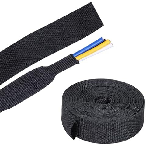 FOURUB 2:1 Ratio Flexibility Heat shrinkable Braided Sleeving Fabric High Temperature Wiring Cable Harness Abrasion Protector Sleeve (1"-15ft) Cover