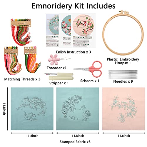 Embroidery-Starter-kit-for-Beginners-3-Sets-DIY-Cross-Stitch-Kits-for-Adults-Art-Craft-Handy-Sewing-with-Flowers-Embroidery-Patterns-FabricEmbroidery-HoopsNeedles-and-Color-ThreadsInstructions Embroidery-Starter-kit-for-Beginners-3-Sets-DIY-Cross-Stitch-Kits-for-Adults-Art-Craft-Handy-Sewing-with-Flowers-Embroidery-Patterns-FabricEmbroidery-HoopsNeedles-and-Color-ThreadsInstructions