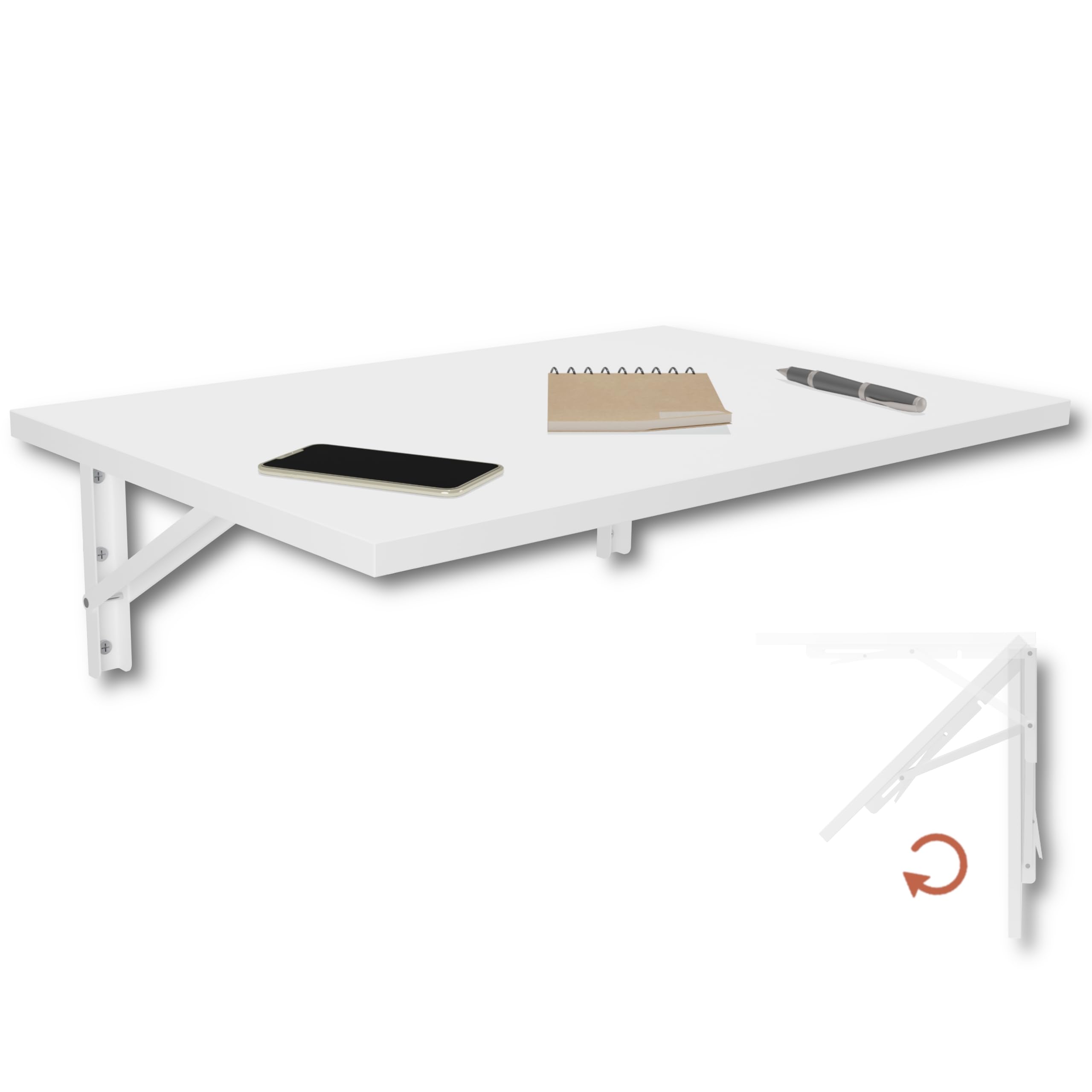 KDR - Tavolo pieghevole da parete, 60 x 40 cm, colore: bianco, tavolo da pranzo, scrivania, tavolo da cucina o posto di lavoro, salvaspazio e versatile