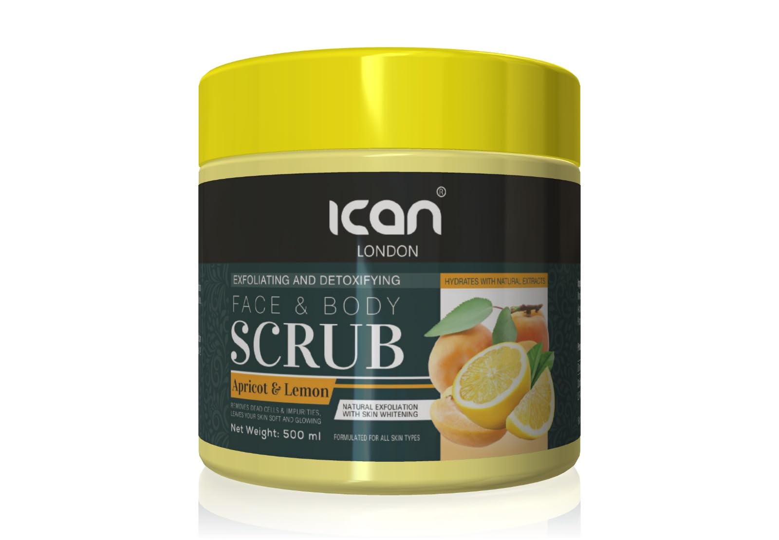 ICan London Apricot & Lemon Face & Body Scrub, Exfoliating and Detoxifying, 500ml, 368 g (Pack of 1)