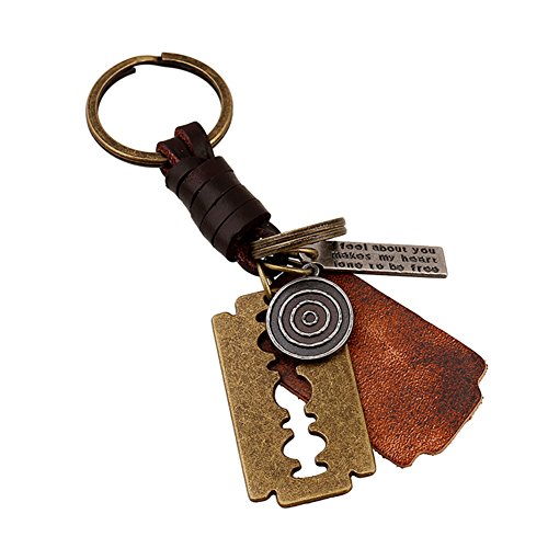 Preisvergleich Produktbild Meigold Leder Geflochtene Schlüsselanhänger Kamm Klinge Schlüsselanhänger Tasche Anhänger Auto Anhänger Kreatives Kleines Geschenk Retro
