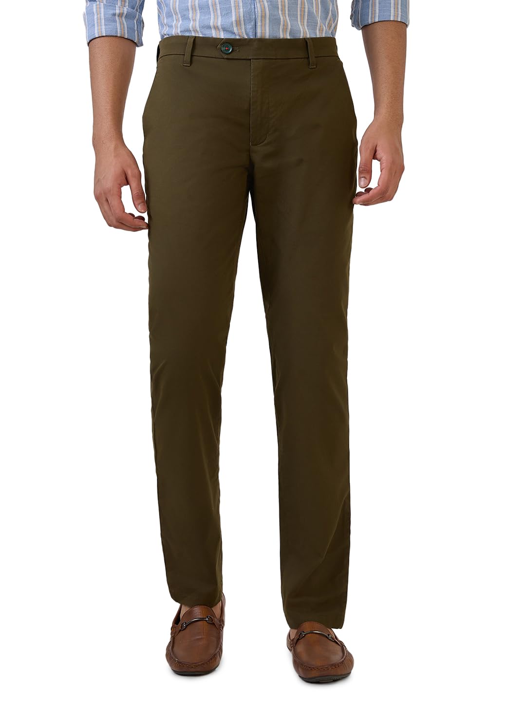 raymond Men Slim Fit Solid Pattern Cotton Blend Flat Front Casual Chinos-picture-10