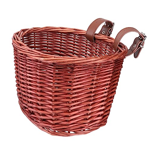 TOYANDONA 1 Pieza Cesta de Coche de ratán baldes Cesta de Mimbre para Frente de la Cesta canastas para cestas para Bicicleta Cesta Infantil para Bicicleta De Madera Marrón