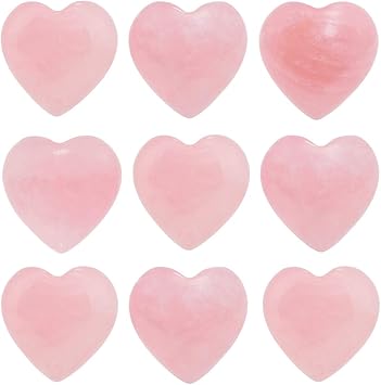 TUMBEELLUWA Healing Stones Carved Heart Puff Love Crystal Chakra Worry Reiki Pocket Palm Stone Pack of 15,Rose Quartz,0.5"