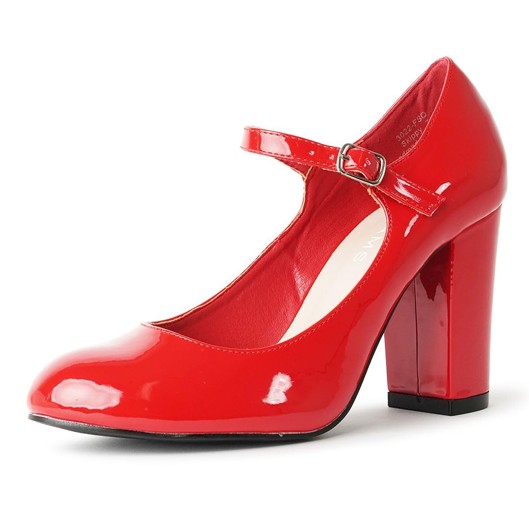 Skippy Heels for Women - Round Toe Chunky High Heel Mary Jane Pumps