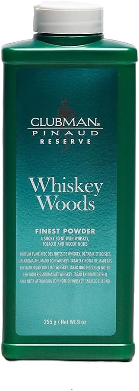 Pó corporal Clubman Reserve Whiskey Woods com amido de milho, 255 g