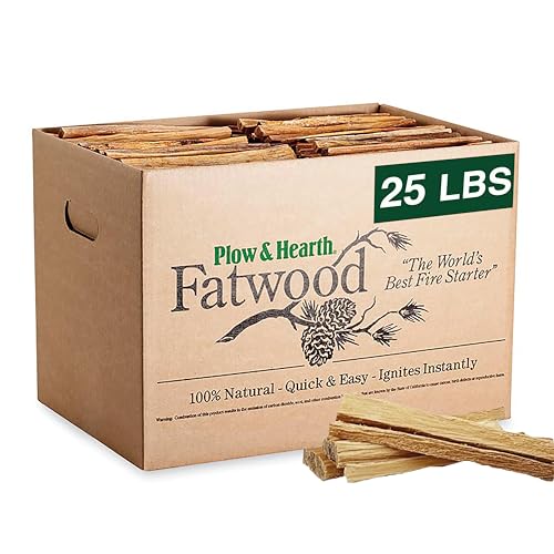 Plow & Hearth 25 LBS Fatwood Fire Starter Sticks Organic Kindling, Easy Ignition Fat Wood, All Natural Firestarters for Fire Pit, Wood Stoves, Fireplaces, Campfires, Bonfires, BBQ