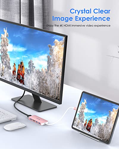 Lention Usb C Hub With 4K Hdmi, 3 Usb 3.0, Sd/Micro Sd Card Reader Compatible 2023-2016 Macbook Pro, New Mac Air/Surface, Stable Driver Certified Multi-Port Adapter (Cb-C18, Rose Gold) #TOP4