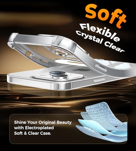 Image of Soft Case for iPhone 15 with 360 Rotating Magnetic Stand, Compatible with Mag-Safe, 4X MIL-Drop Protection, Lightweight Glossy Anti-Yellowing Clear Back Phone Cover for iPhone 15 6.1 inch, Silver