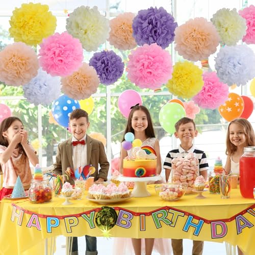 Image of BestoFun 16 PCS Light Color Party Decorations Tissue Paper Flowers Pom Poms Decorations for Girl Groovy Birthday Baby Shower Wedding Bachelorette Room Wall Hanging Decor