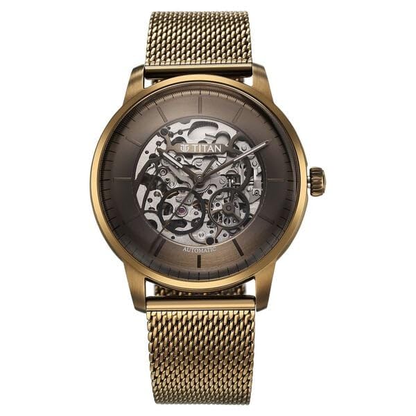 Image of Titan Automatic Color Upgrade Silver Dial Grey Leather Strap Watch for Men 90110QM03