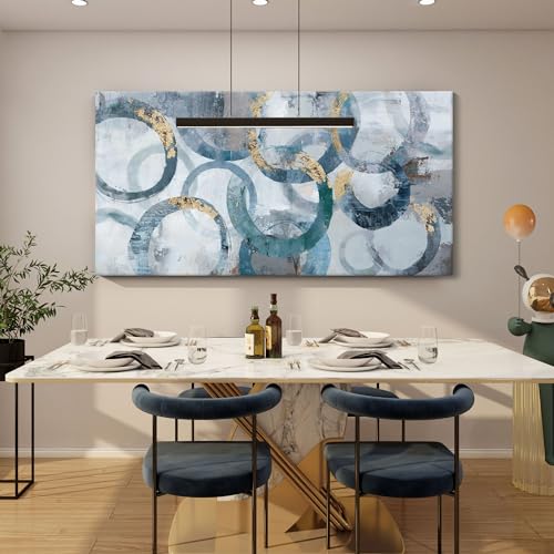 Toile abstraite de luxe bleue et dorée grand format 76x152 - 2
