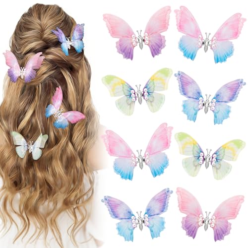 Kiiwah Fermagli per Capelli Farfalla, 8 Pezzi Mollette Capelli Glitterate Farfalla Set Accessori Capelli Farfalla per Bambina Donna