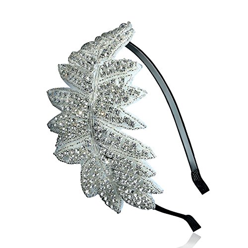 BABEYOND Beaded Sparkly Crystals Floral Leaf Bunch Grecian Retro 1920s Flapper Bridal Fashion Hair Headband Bling Silver