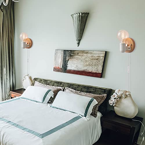 Anlampha Plug In Wall Lamp,Farmhouse Wall Sconce With Plug In Cord,Wood And Ceramics Wall Mounted Lights Fixture With On/Off Switch For Bathroom,Bedroom,Living Room, Mirror,Hallway(Plug-In) #TOP5