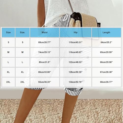 Capris for Women Striped Color Block Trendy Summer Pants Button Trim Elastic Waist Cropped Trousers with Pockets3