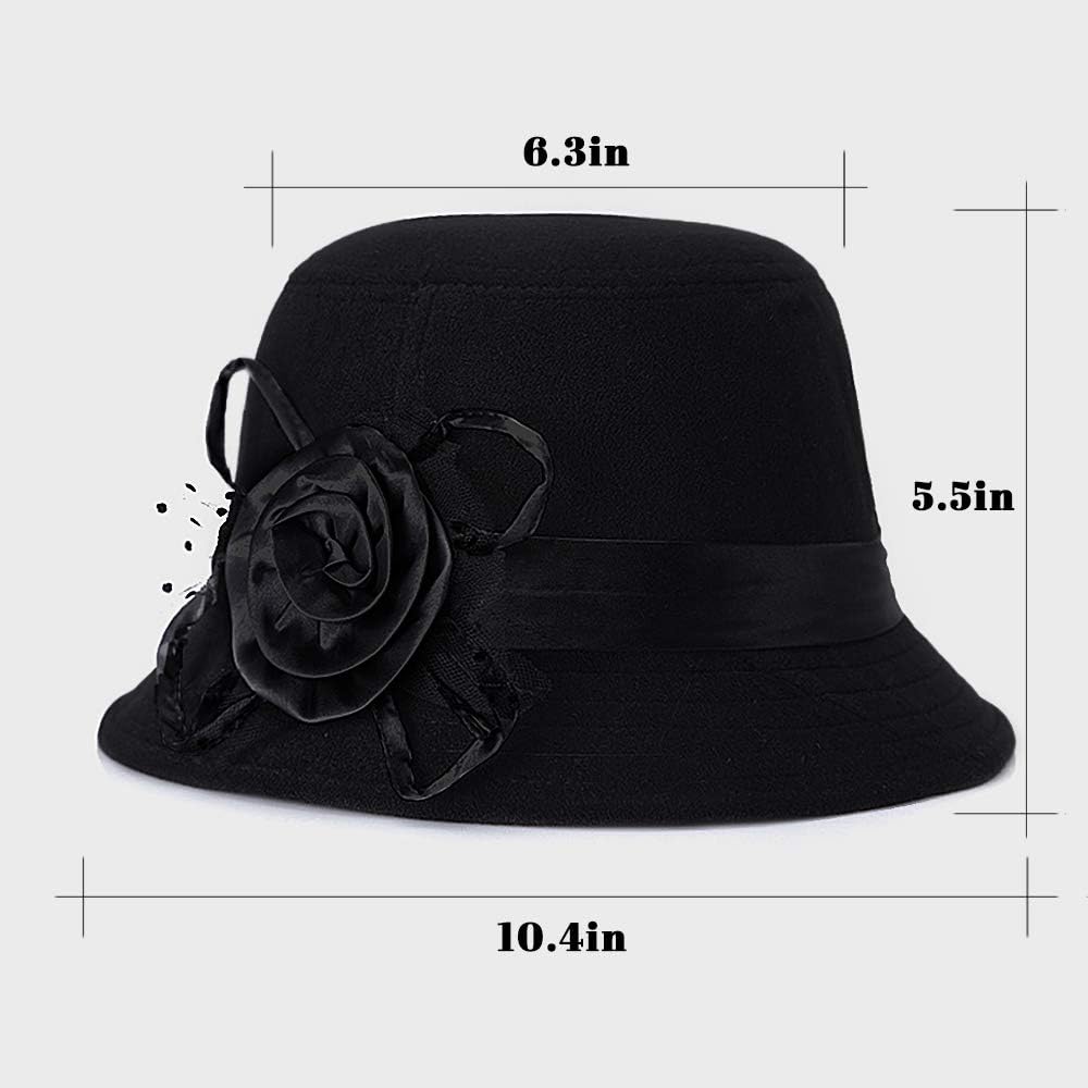 Glamorstar Vintage Felt Cloche Hat Winter Floral Fedora Bucket Hat Bowler Hats - Image 5