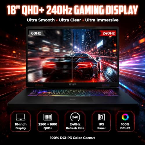 Image of msi Crosshair 18 HX AI 18 inch Gaming Laptop, Intel Core Ultra 9 275HX (24 Cores, Up to 5.4 GHz), NVIDIA RTX 5070, 18 inch QHD+ (2560 x 1600) 240Hz, 64GB RAM DDR5, 1TB NVMe SSD, Windows 11 Pro, W /Accessories