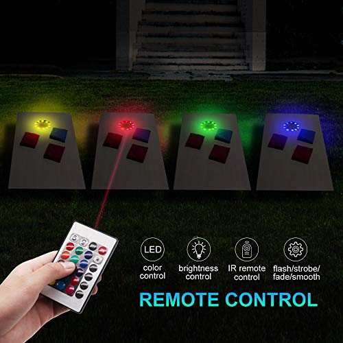 Alritz Cornhole Lights, 16 Color Changing Corn Hole LED Night Lights Standard Cornhole Board Ring Lights with Remote Control for Family Backyard Bean Bags Toss Game, Set of 2