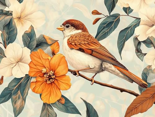 Peinture par numéro adulte 50x60cm kit complet avec toile oiseau et arbre