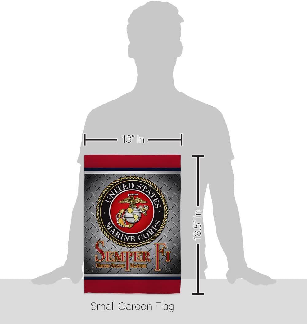 Breeze Decor Semper Fi US Marine Garden Flag Set Wall Hanger Armed Forces Corps USMC United State American Military Veteran Retire Official House Banner Small Yard Gift Double-Sided, Made in USA